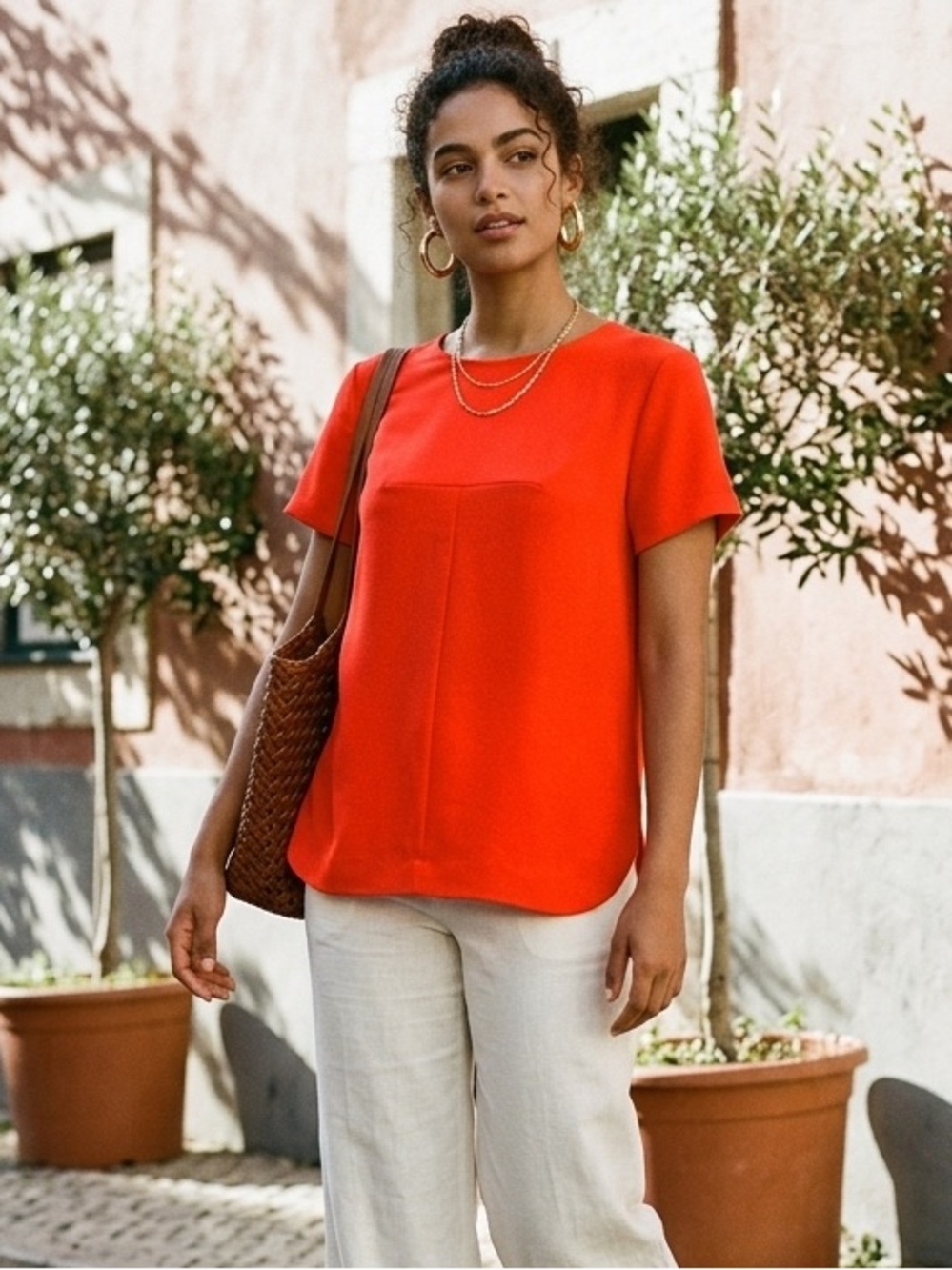 NWT J Crew Orange Short Sleeve Blouse Shirt Office Siren Women Size 6
